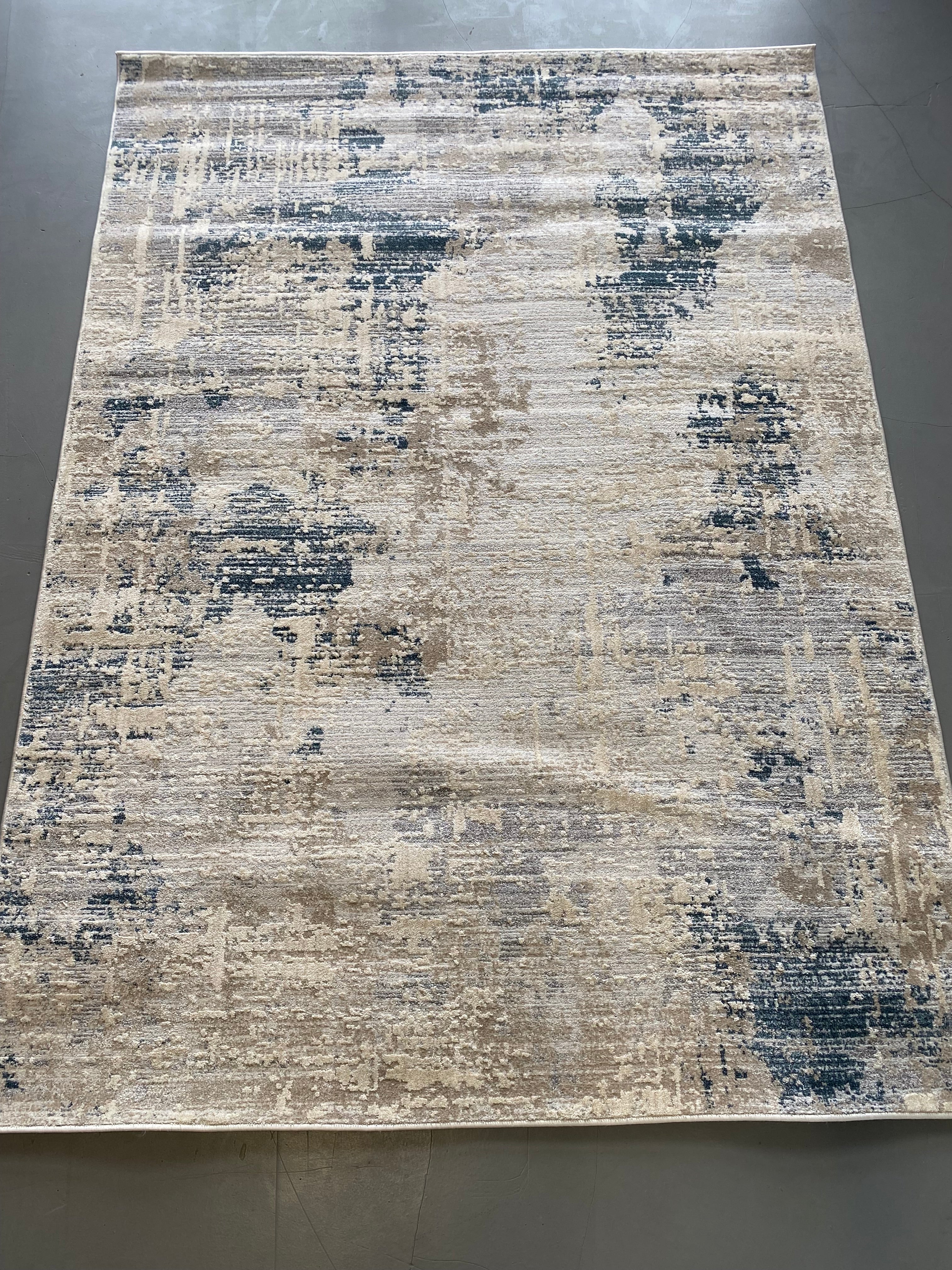 Alfombra lavable 230x160 salón nórdico moderna beige y azul marino | NIDO SH