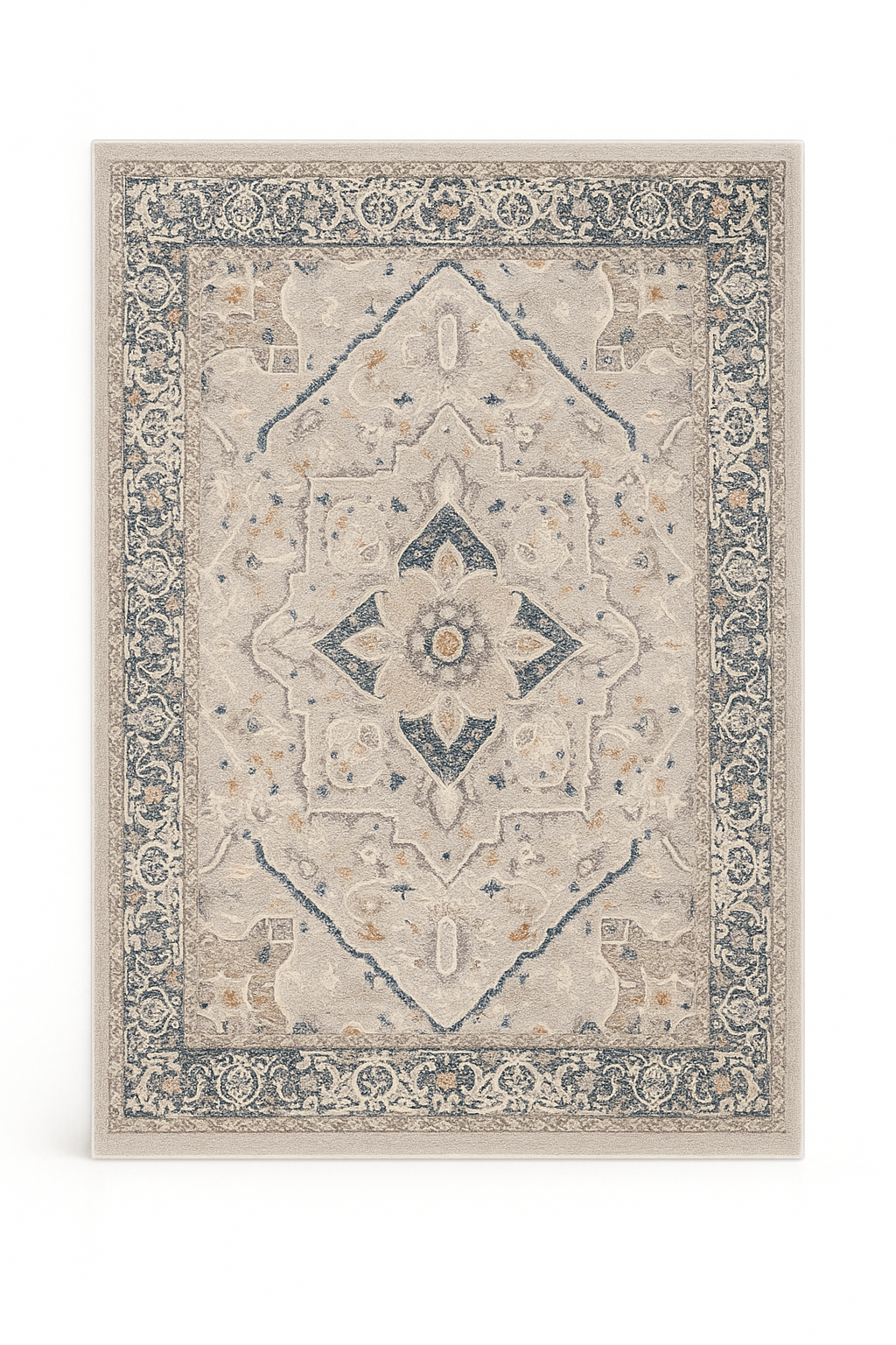 Alfombra Clásica Gris/Azul con Medallón – Tapis Classique Gris/Bleu à Médaillon