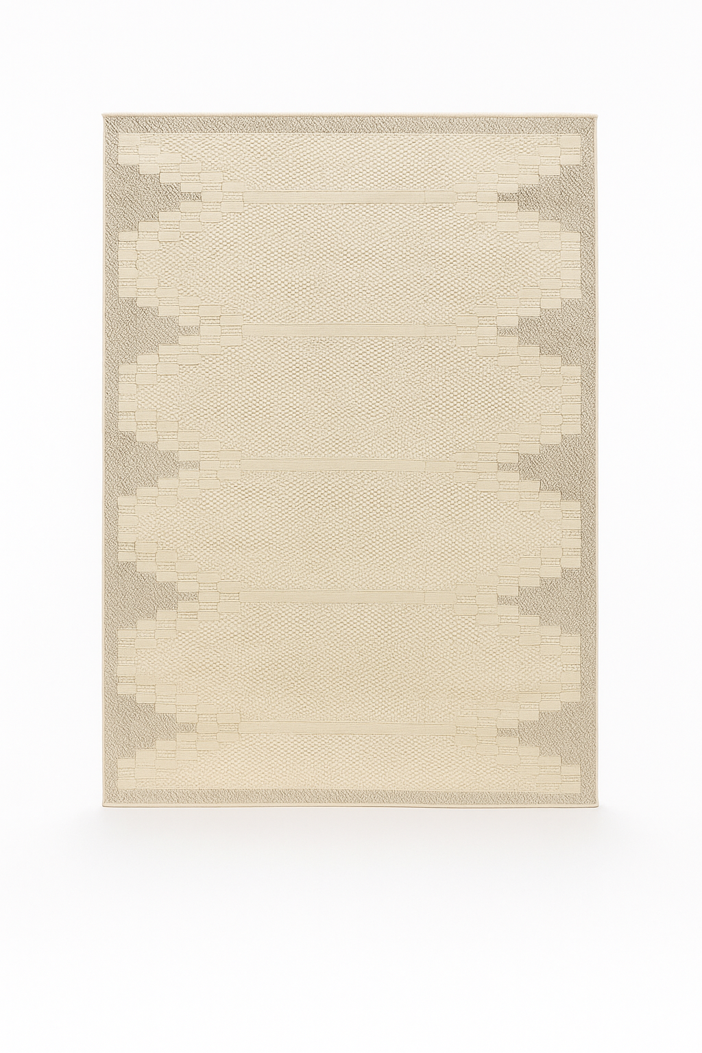 Alfombra Beige con Bordes Geométricos 160x230 (Pelo Bajo) — Tapis Beige à Bordures Géométriques 160x230 (Poil Court)