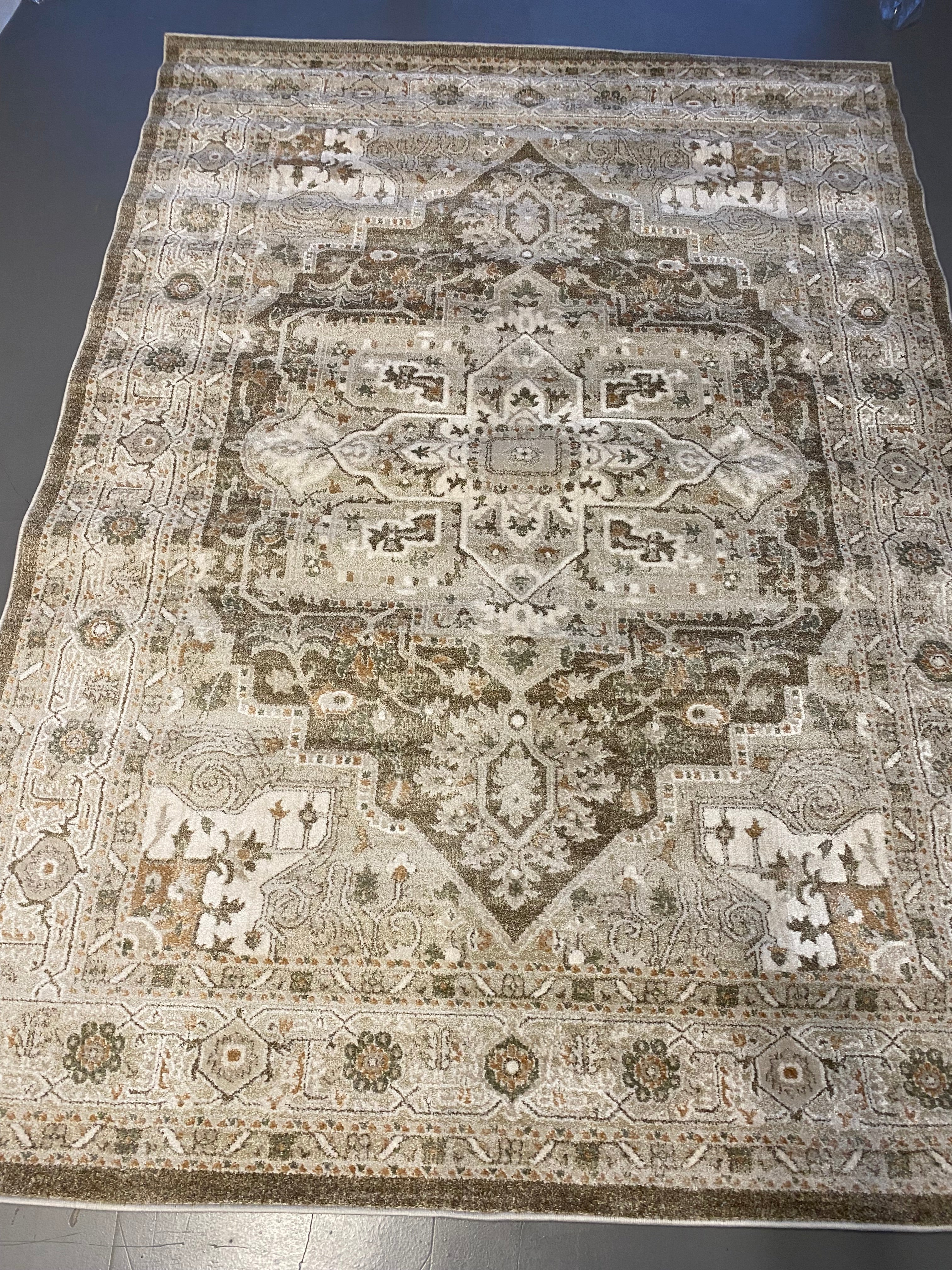 Alfombra Clásica Beige/Gris con Medallón – Estilo Vintage/Desgastado | Tapis Oriental Beige/Gris à Médaillon – Effet Vieilli | Vintage Medallion Rug Beige/Grey – Distressed Look