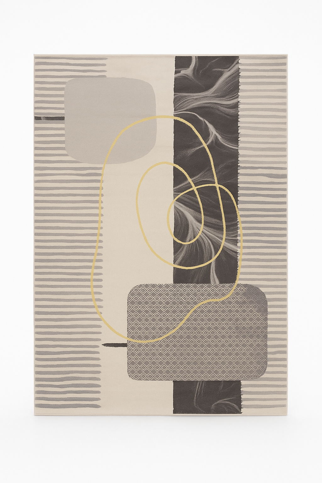 Alfombra Abstracta Gris & Dorado – Moderna Minimalista — Tapis Abstrait Gris & Doré – Moderne Minimaliste