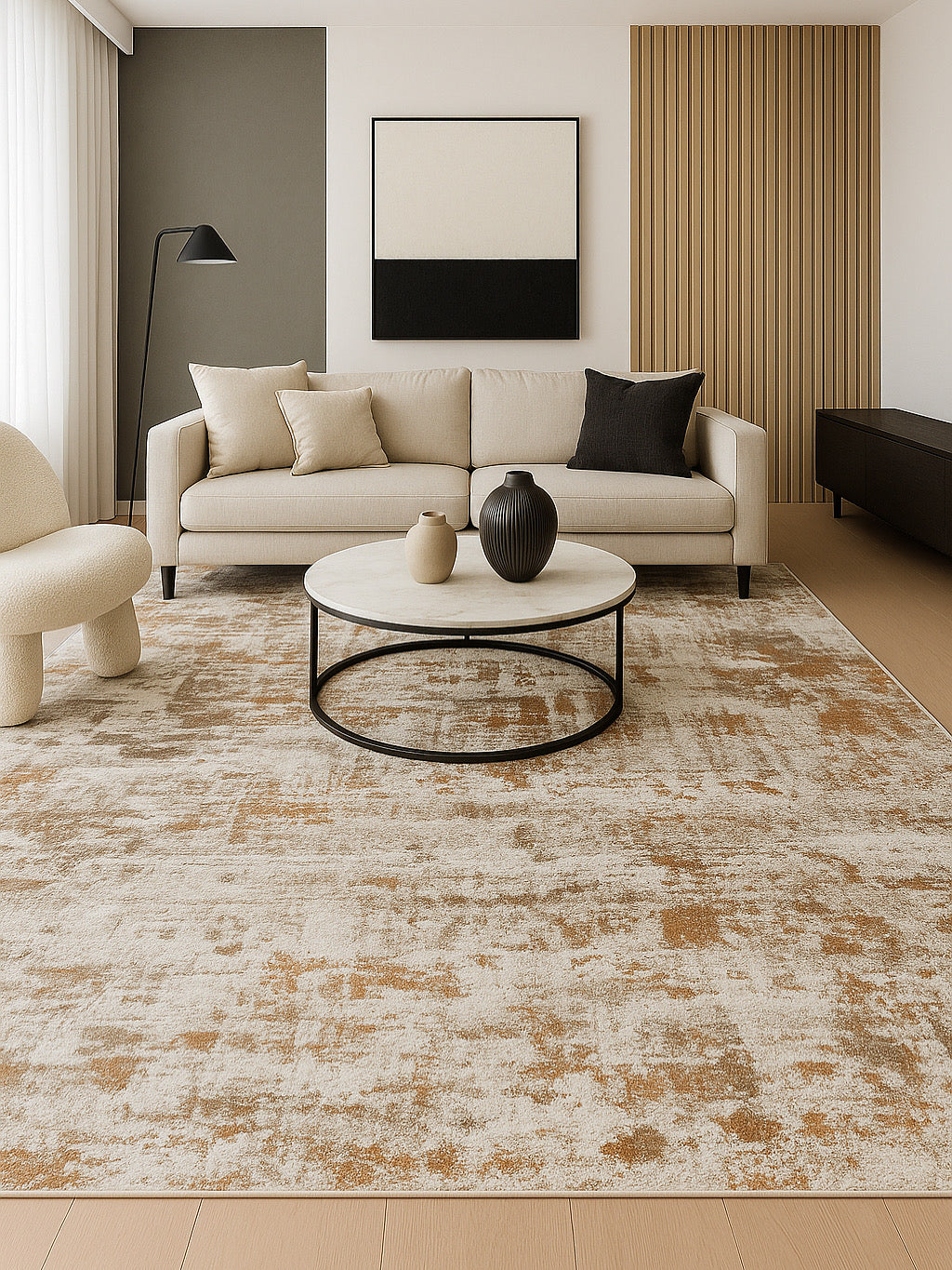 Nordic Beige & Brown Rug – Distressed Look | Soft, Elegant & Versatile