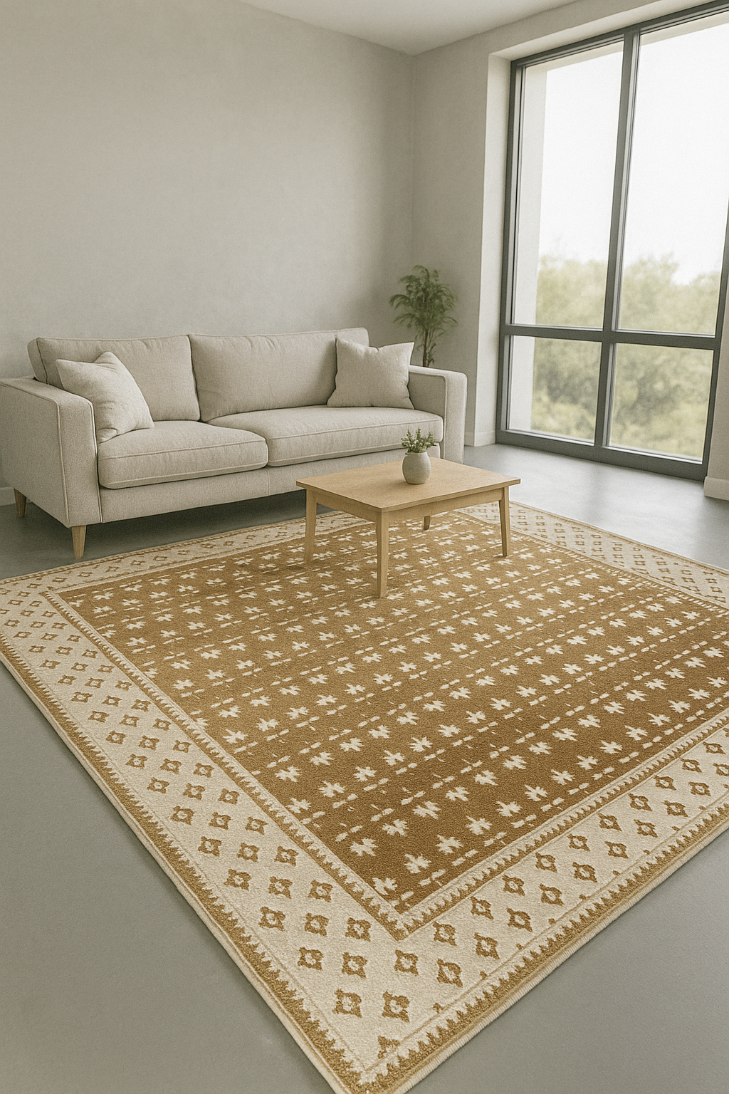 Alfombra Clásica Beige/Marrón con Cenefa – Tapis Classique Beige/Brun à Bordure