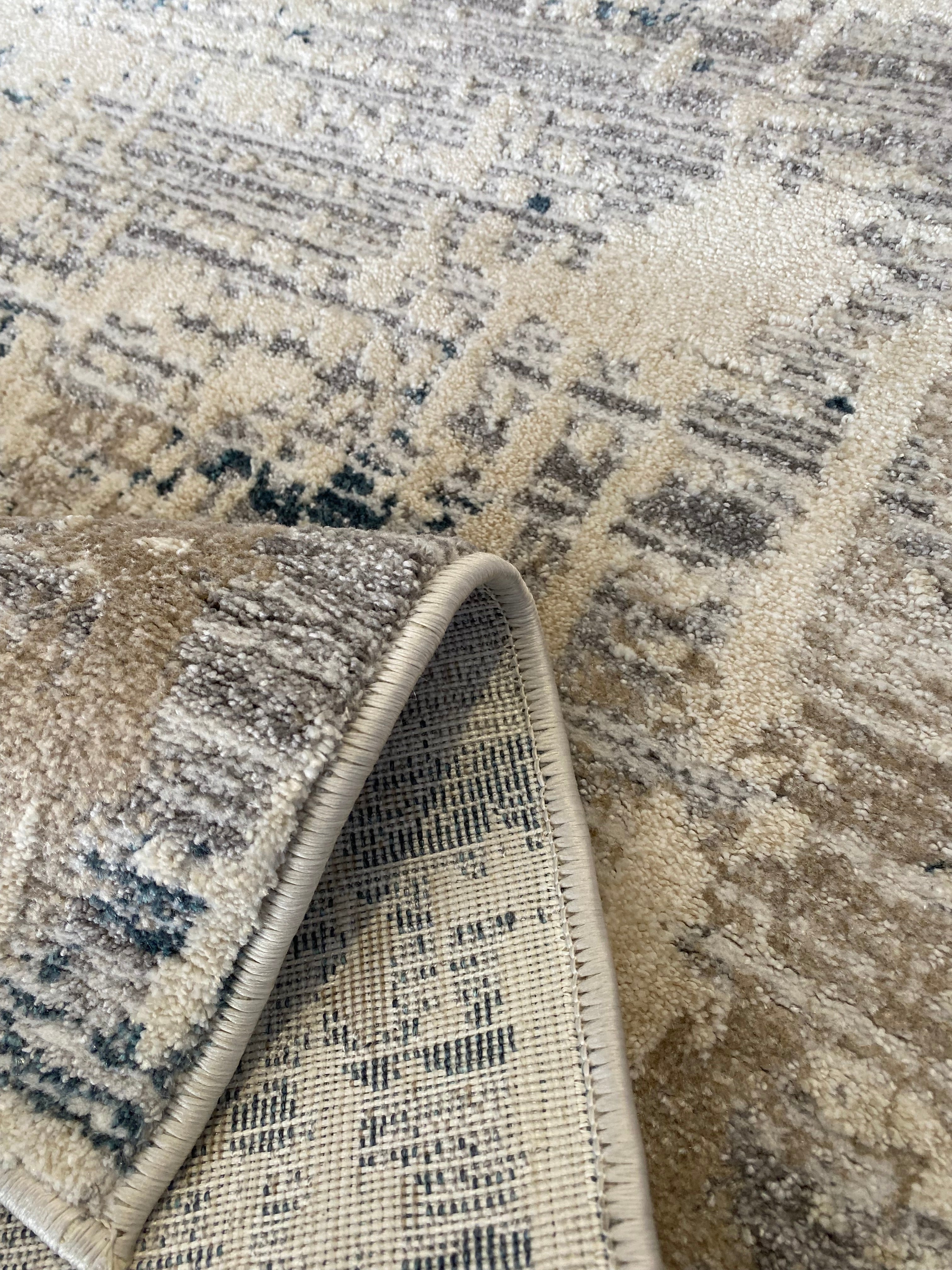 Alfombra lavable 230x160 salón nórdico moderna beige y azul marino | NIDO SH