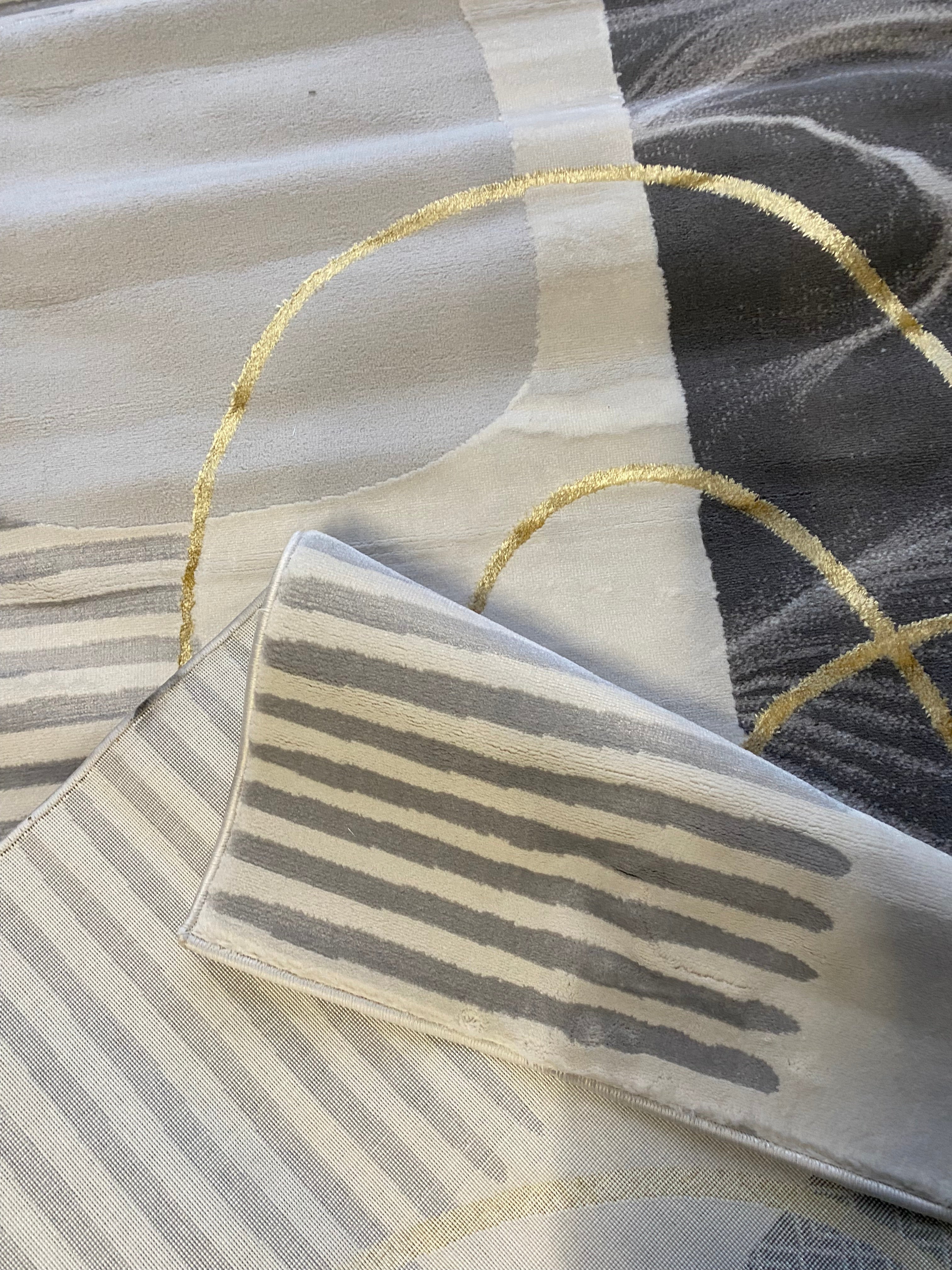 Alfombra Abstracta Gris & Dorado – Moderna Minimalista — Tapis Abstrait Gris & Doré – Moderne Minimaliste