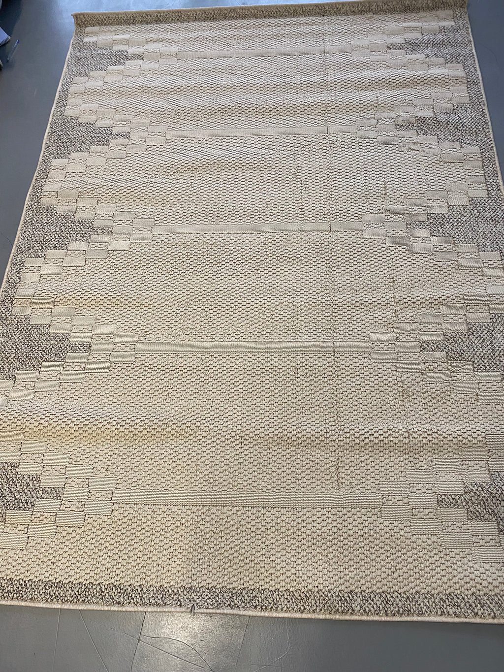 Alfombra Beige con Bordes Geométricos 160x230 (Pelo Bajo) — Tapis Beige à Bordures Géométriques 160x230 (Poil Court)