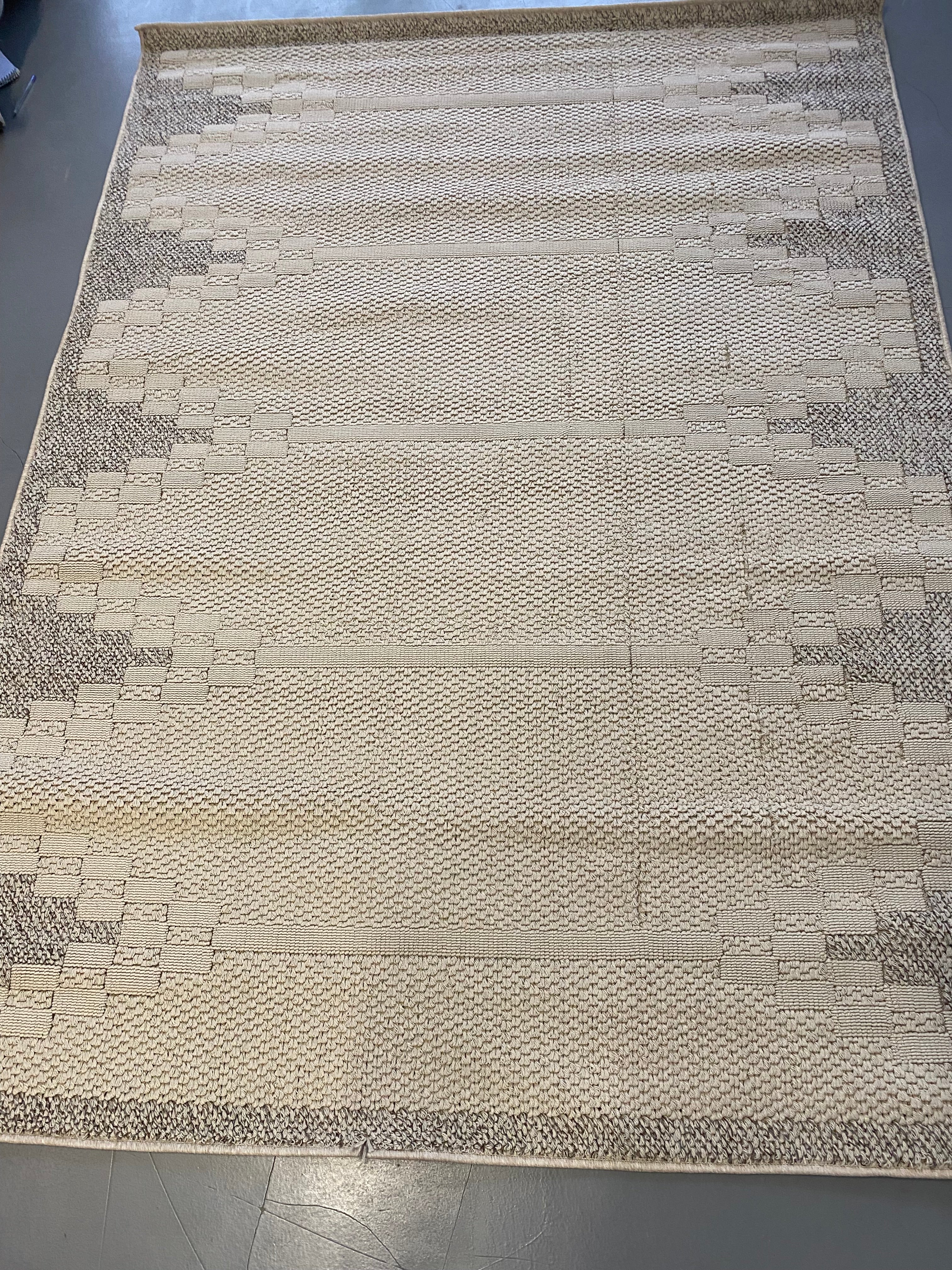 Alfombra Beige con Bordes Geométricos 160x230 (Pelo Bajo) — Tapis Beige à Bordures Géométriques 160x230 (Poil Court)