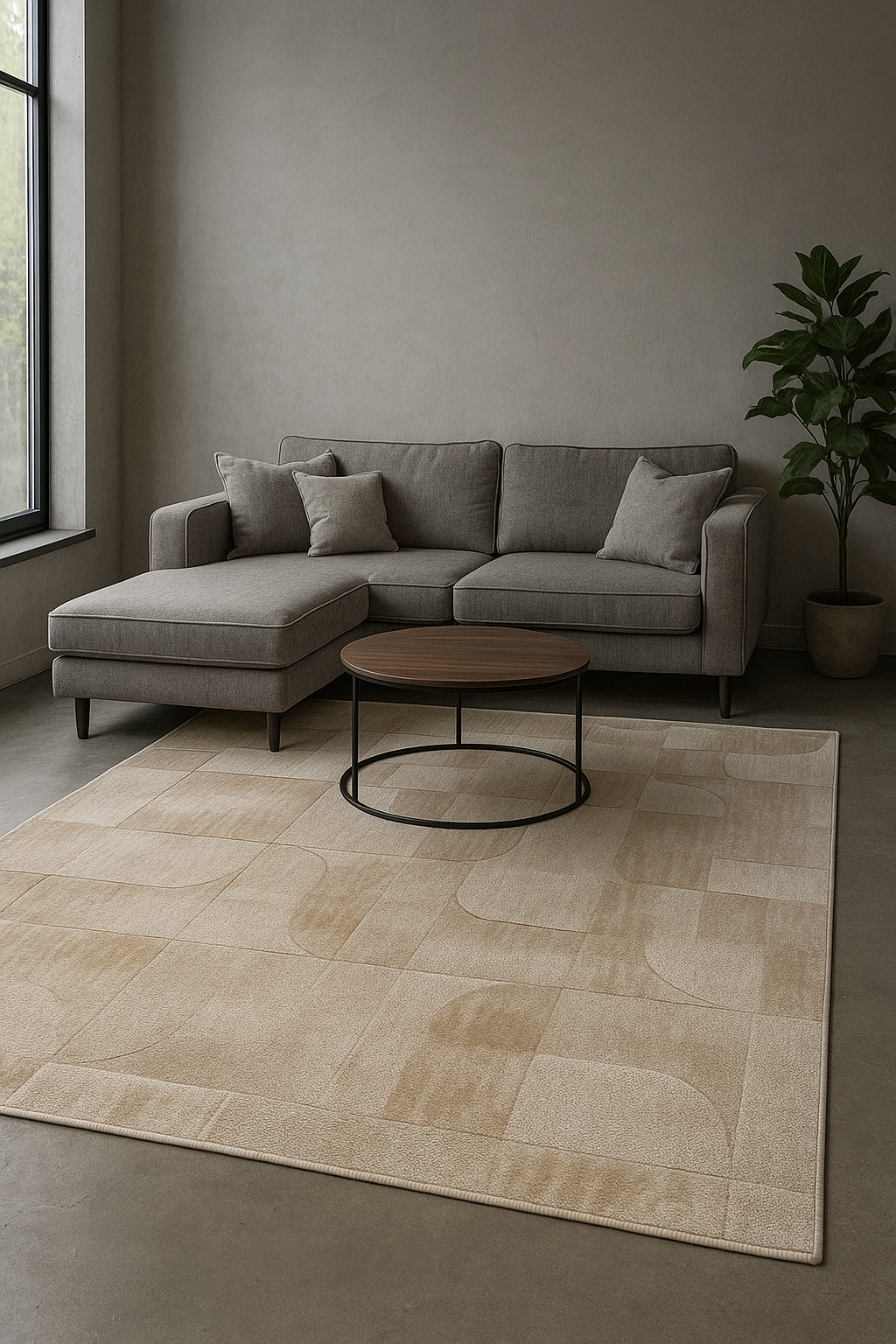 Alfombra Geométrica Beige en Relieve 3D – Tapis Géométrique Beige en Relief 3D