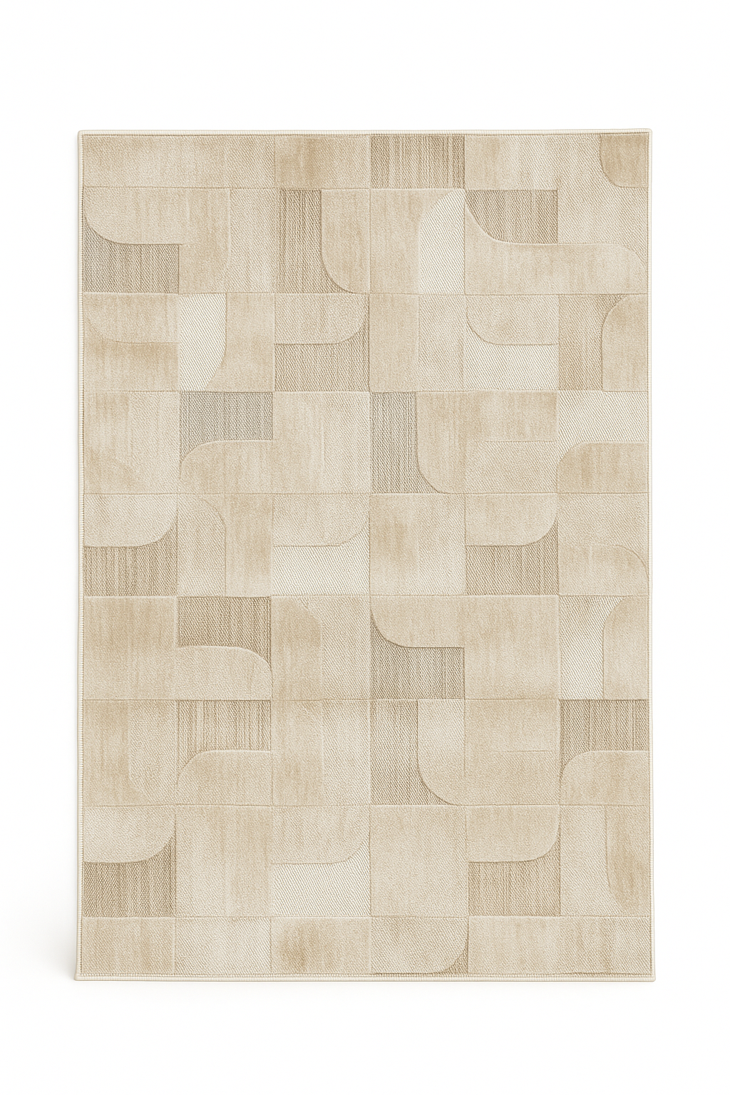 Alfombra Geométrica Beige en Relieve 3D – Tapis Géométrique Beige en Relief 3D