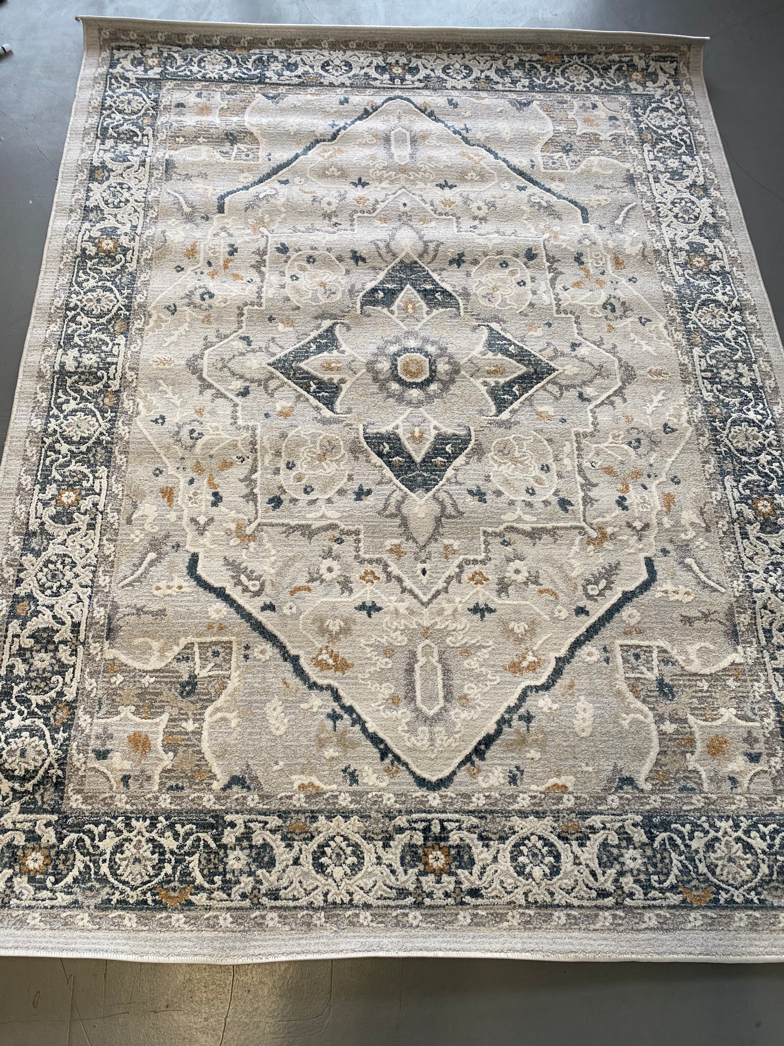 Alfombra Clásica Gris/Azul con Medallón – Tapis Classique Gris/Bleu à Médaillon