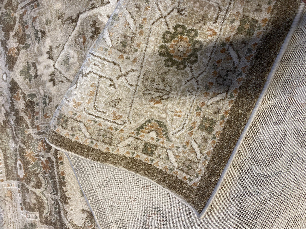 Alfombra Clásica Beige/Gris con Medallón – Estilo Vintage/Desgastado | Tapis Oriental Beige/Gris à Médaillon – Effet Vieilli | Vintage Medallion Rug Beige/Grey – Distressed Look