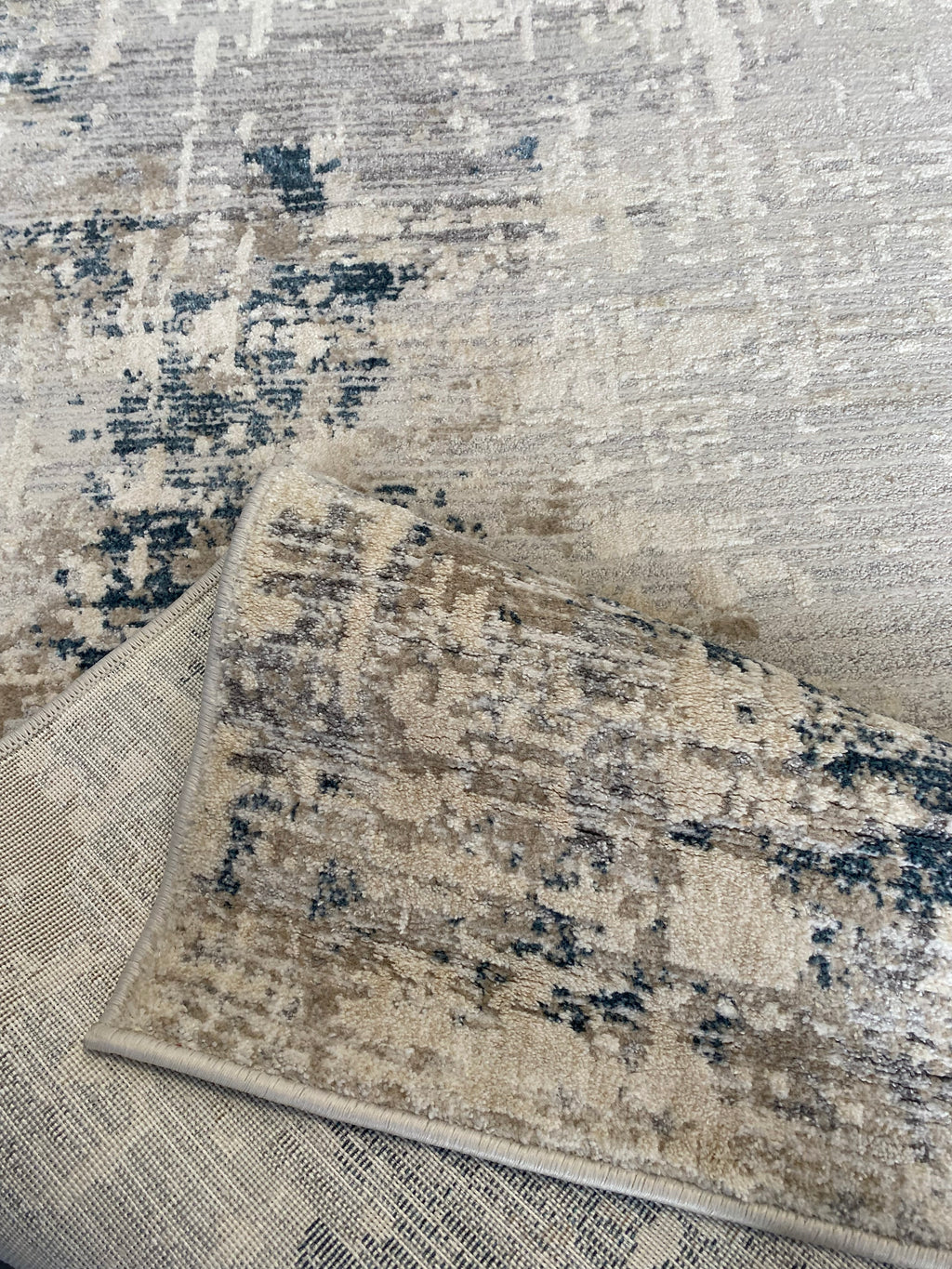 Alfombra lavable 230x160 salón nórdico moderna beige y azul marino | NIDO SH